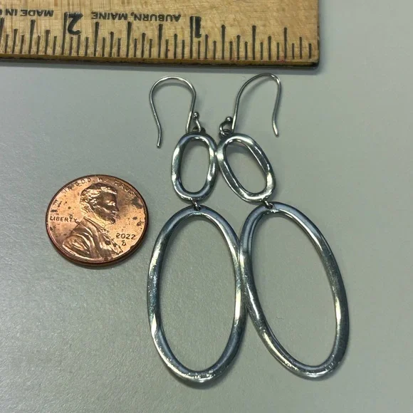 Ippolita sterling Silver hammered Double Oval hoop French wire Earrings vintage - Picture 15 of 16